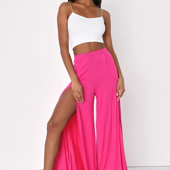 Elegant Pink Wide-Leg Pants - Picture 4 of 5